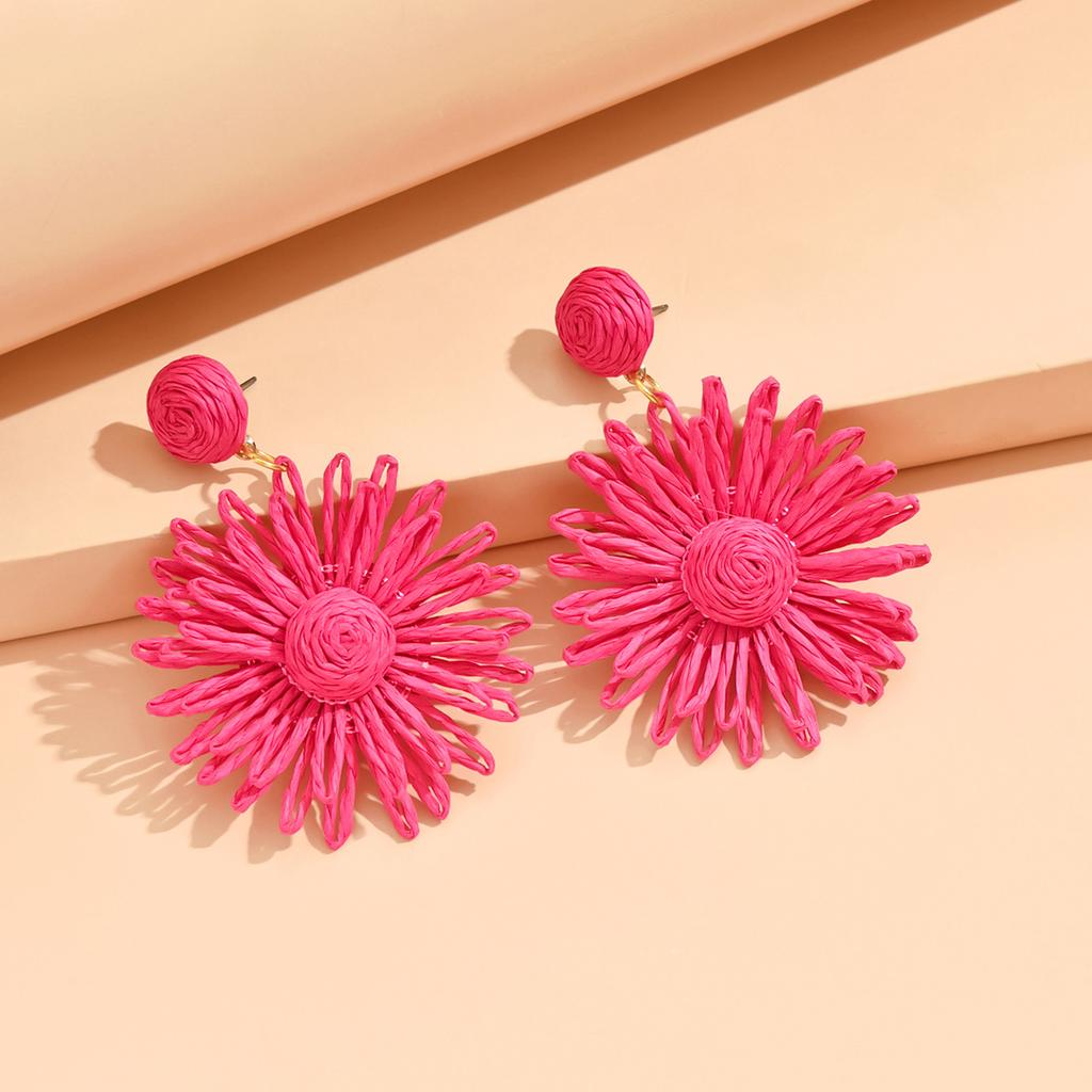 1Pair Colorful Sun Flower Earrings For Women Girl Handmade Bohemian Rattan Knit Earrings Summer Party Jewelry Gifts