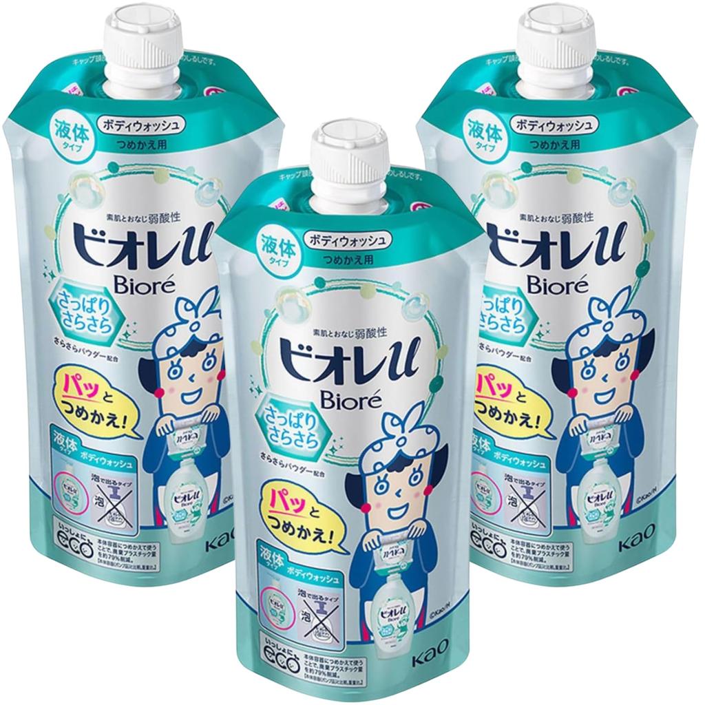 Biore u Liquid Refill 340mL Mildly Fragrant Weakly Acidic x 3 Bottle Set Green [Bulk Purchase] (Refreshing Citrus)