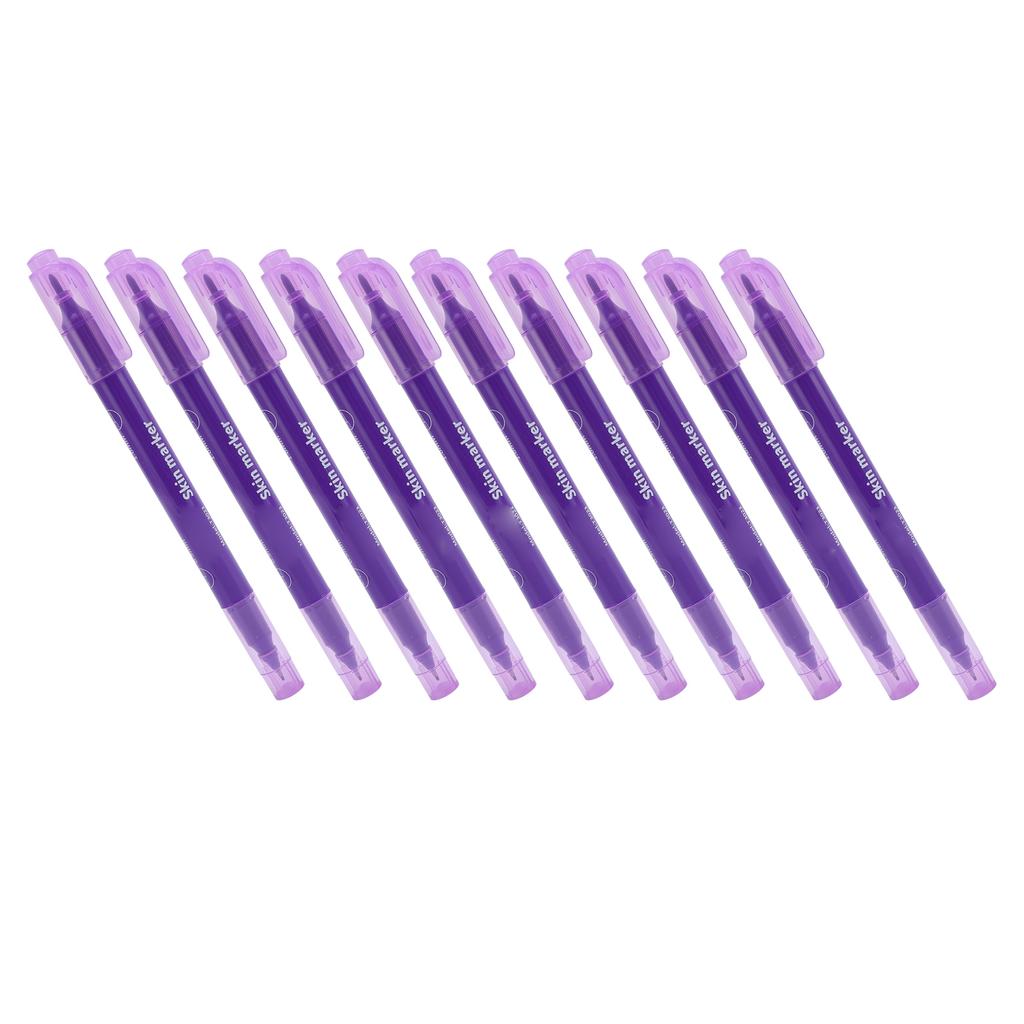 10er Set Lila Stift Hautmarker Augenbrauen Mess-Positionierungsset Doppelkopf-Markierstift mit Lineal für Schönheitssalon