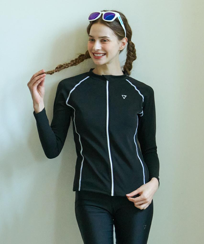Jeteseu Women'S Air Cushion Relax Fit Built-In Cup Zip-Up Rash Guard Wh Zip L_4A487