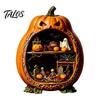 Jack-o'-lantern Table Decorations Halloween Centerpiece Pumpkin, Wooden Pumpkin Ornament with Miniature Scenes, Rustic Ornaments Skeleton for