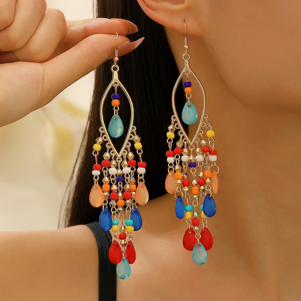 Vintage Bohemian Long Tassel Earrings, Charming Women's Ethnic Jewelry Earrings, Fashionable Party Bohemian Accessories