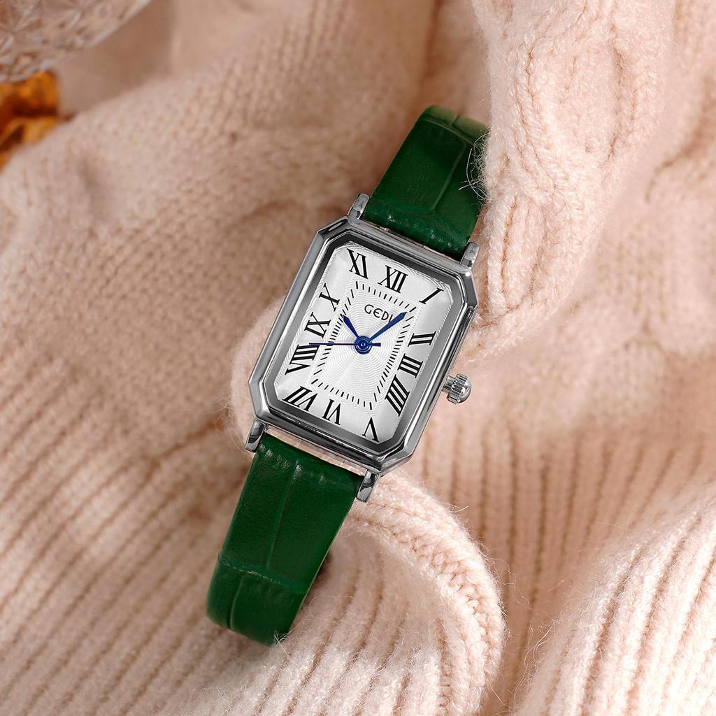 Gedi Retro Small Square Dial Ladies Waterproof Leather Strap Quartz Watch