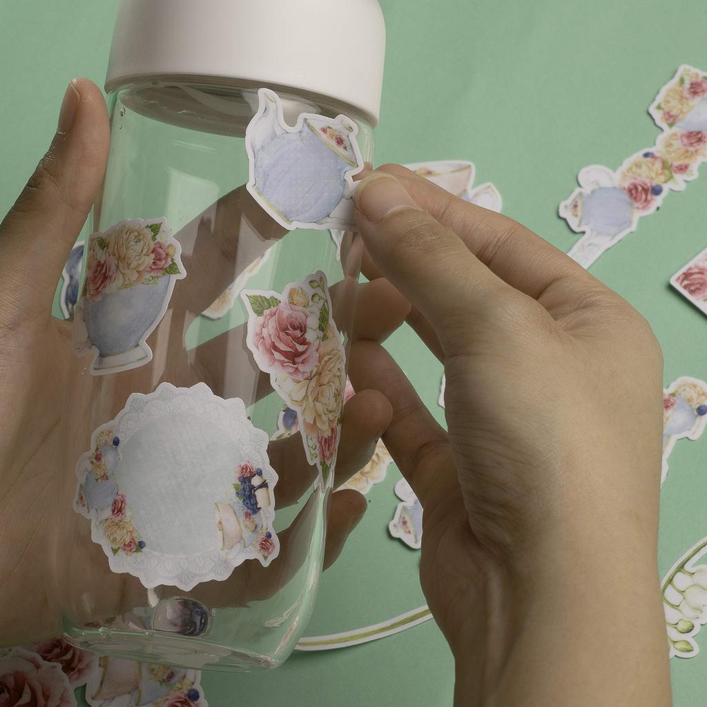 Navy Peony Elegant Tea Party Stickers and Stickers for Water and Journals (31-Count) - Cute, Water-Resistant, Long-Lasting Bottles, Laptops,