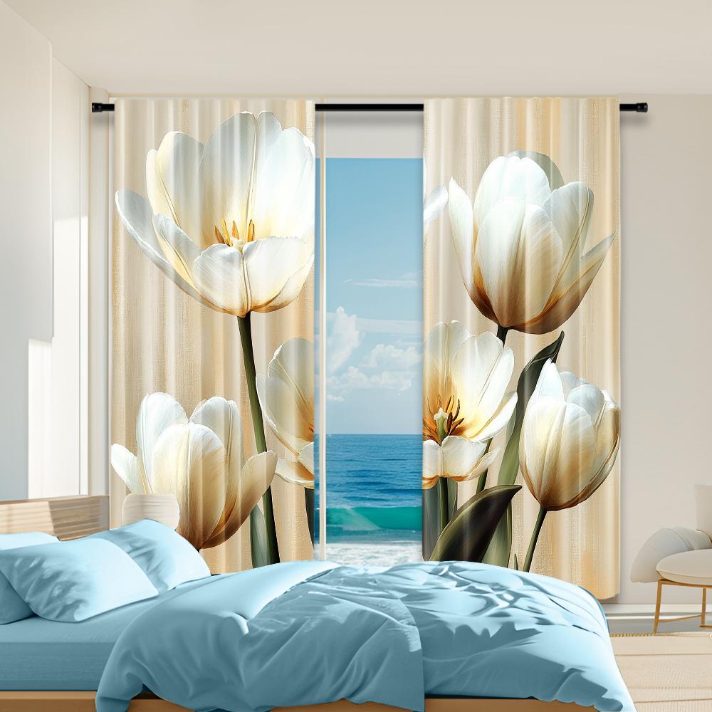 

Set Of 2 Versatile Polyester Transparent Curtains Home Decoration Flower Pattern Use Bedrooms Living Curtain For Sleeping Area Made W100*H70(CM)-Rod Pocket&2PCS