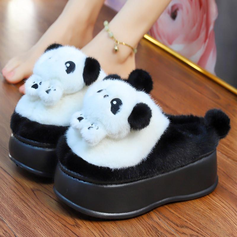 8 cm Vysoké platformové kožešinové pantofle dámské zimní nadýchané uši domácí obuv žena bílé králičí pantofle žena domácí dřeváky