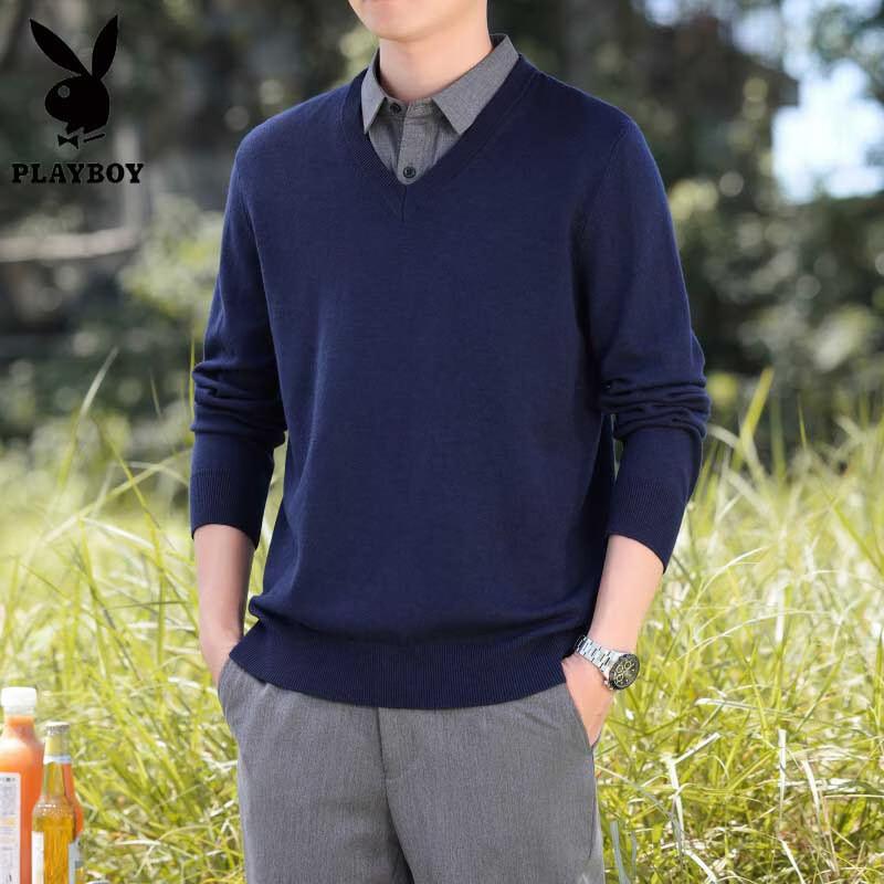 Playboy Men's Faux Two-Piece Shirt Collar Sweater