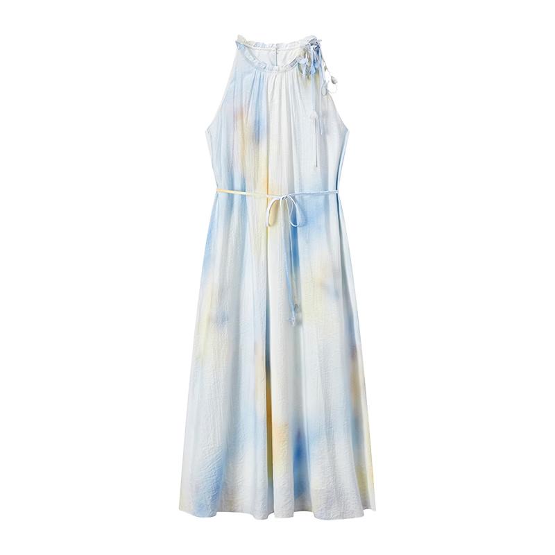 Xiangying French Halter Neck Tie-Dye Maxi Dress L