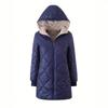 Womens Warm Hooded Cotton Padded Coat Long Sleeve Loose Fit Mid-Length Outerwear Black Navy