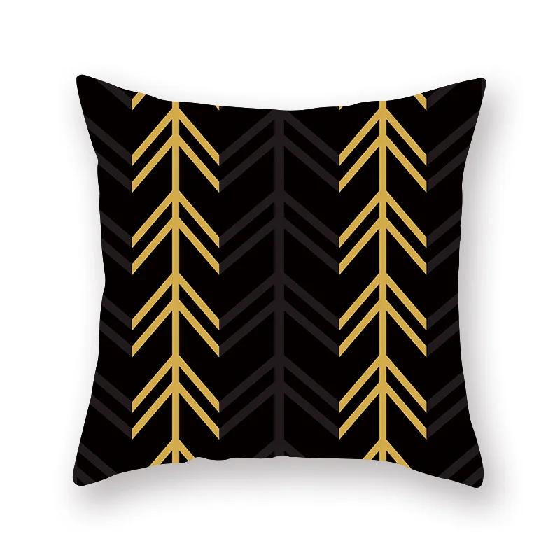 Decorative Throw Pillows Case Polyester Black Gold Geoetric Wave Cushion Cover For Sofa Home Car Bedroom 45X45Cm