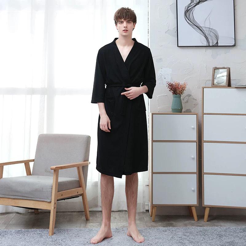 Summer Waffle Mid-Length Bathrobe - Unisex Seven-Sleeve Pajama & Homewear for Couples