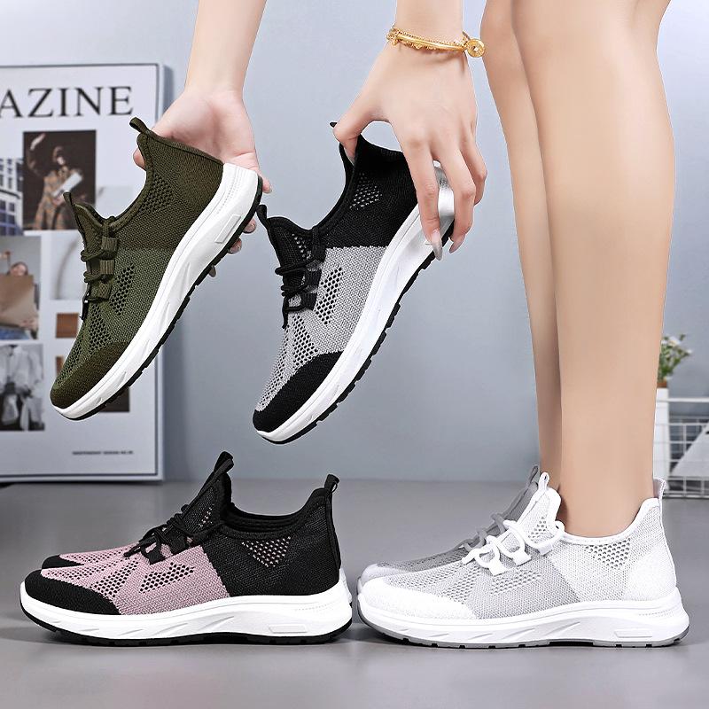 Shoes Women's sports shoes Flying woven breathable mesh shoes Soft sole Comfortable running shoes Versatile color matching single shoes Lightweight w