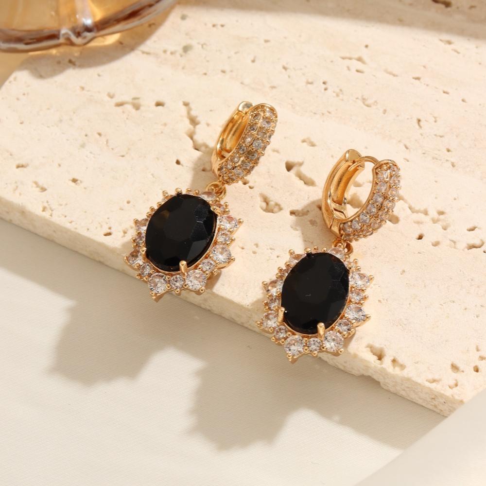 

1 Pair Luxury Oval Dangle Earrings for Women Zirconia Earring Jewelry Wedding Party Accessories чёрный