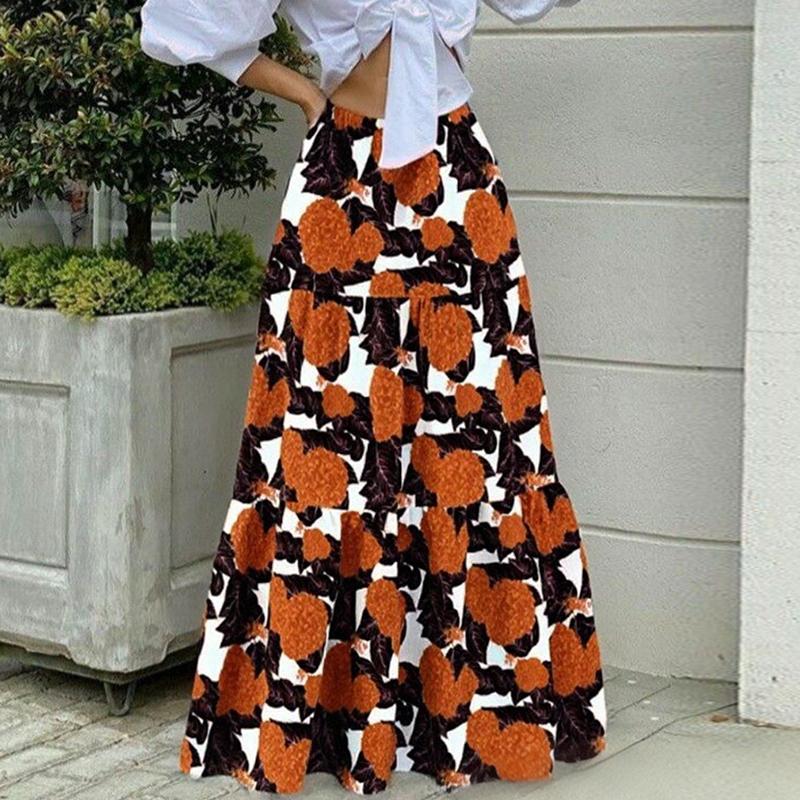 

ZANZEA Женские праздничные богемные повседневные длинные юбки с цветочным принтом 5XL оранжевый