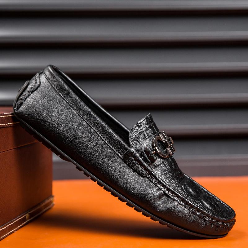Fashion Hot Selling Man Low Top Leather Casual Shoes Crocodile Pattern Men's Business Shoes Moccasins Comfy Driving Shoes Slip on Flats