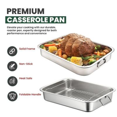 Nerezový pekáč pro pečení, těžký pekáč na krůtu, do trouby, plochý rošt, indukční pekáč na pečení kuřete, zeleniny, lasagní