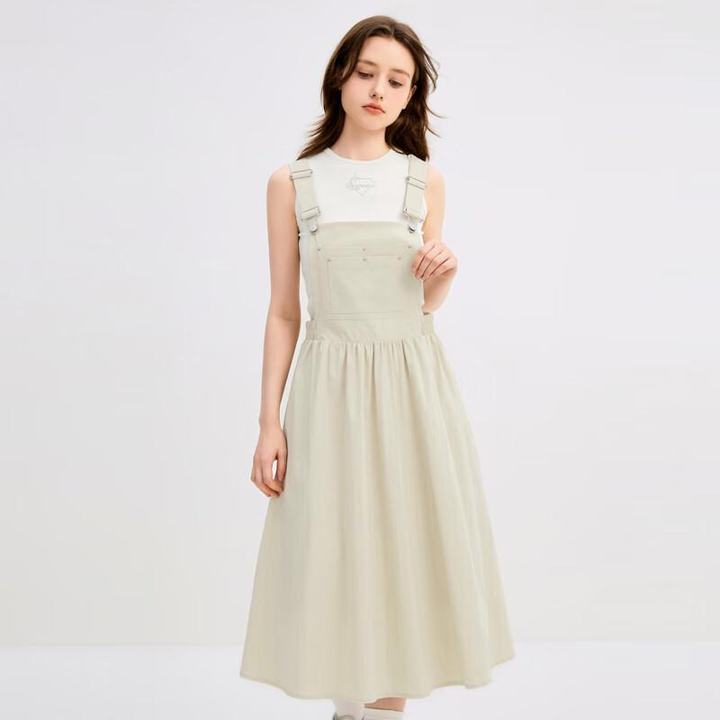 

Ledin Preppy Style Rivet Pocket Pinafore Long Dress L