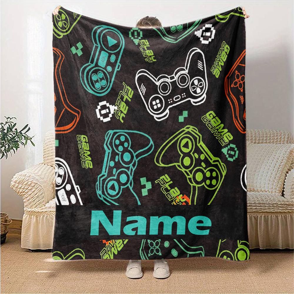 Custom Name Game Controller Theme Printed Blanket - Perfect for Couch, Bed, Travel & Outdoor Use | Machine Washable, Cozy & Durable.