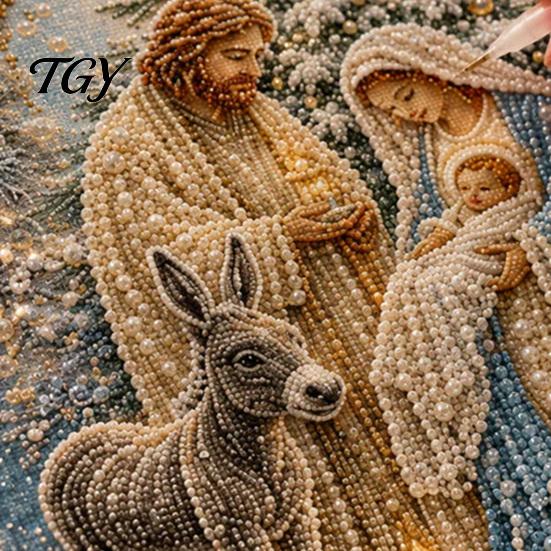 Handgefertigte Religiöse Bastelarbeiten Krippe Perlmutt-Kunst-Set, Heilige Familie Malerei DIY Spirituelle Wanddekoration 3D Bastelset für Erwachsene, Weihnachten Zuhause
