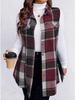 European & American Autumn/Winter Women's Fashion Plaid Sleeveless Turn-Down Collar Vest with Side Pockets