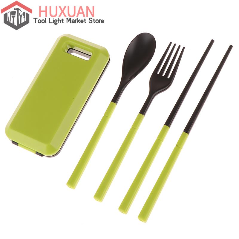 Ensemble de couverts 3 en 1 en plastique ABS portable pliable cuillère fourchette baguettes avec boîte ensemble de vaisselle de pique-nique camping voyage