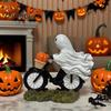 Geisterfigur für Halloween-Dekoration, Figur auf Motorrad reitend, Neuheit Fahrer Harz Sammlerstatue mit Kürbis für Innenbereich Zuhause Schreibtisch Tischplatte
