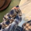 Women's Korean Retro Plaid Shirt Jacket - Dark Blue, Long Sleeve, Loose Fit for Autumn/Winter