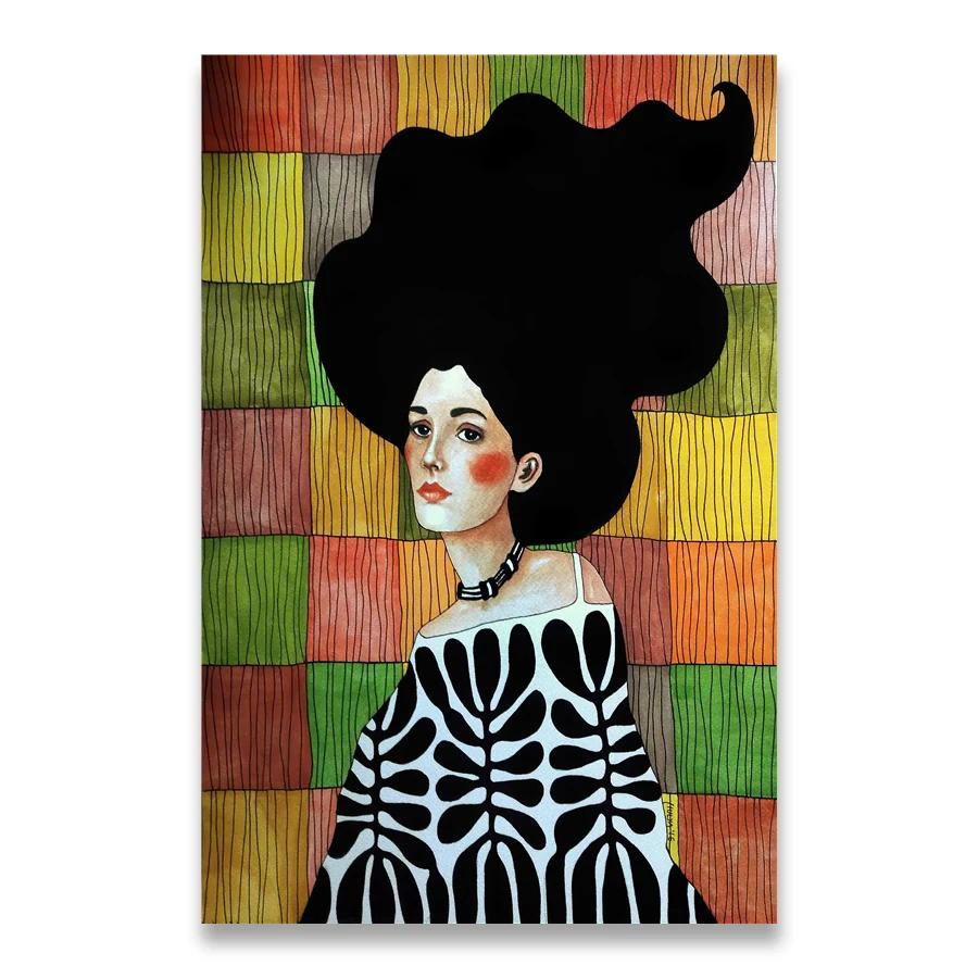 Vintage Abstract Girl Long Hair Flower Women Wall Art Canvas Painting Fashion Poster Wall Pictures For Living Room Home Decor