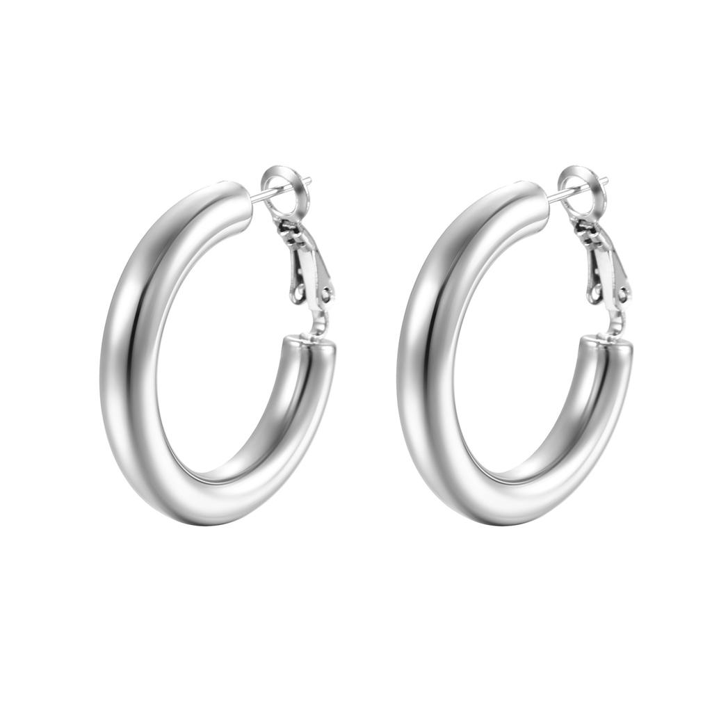 Stainless Steel Hollow Round Women's Earrings Simple Style Fashion Versatile Ear Buckle