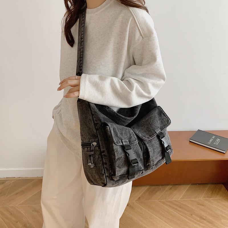 Geantă Crossbody din Denim pentru Femei - Capacitate Mare, Multi-Buzunare, Geantă de Umăr Casual Versatilă