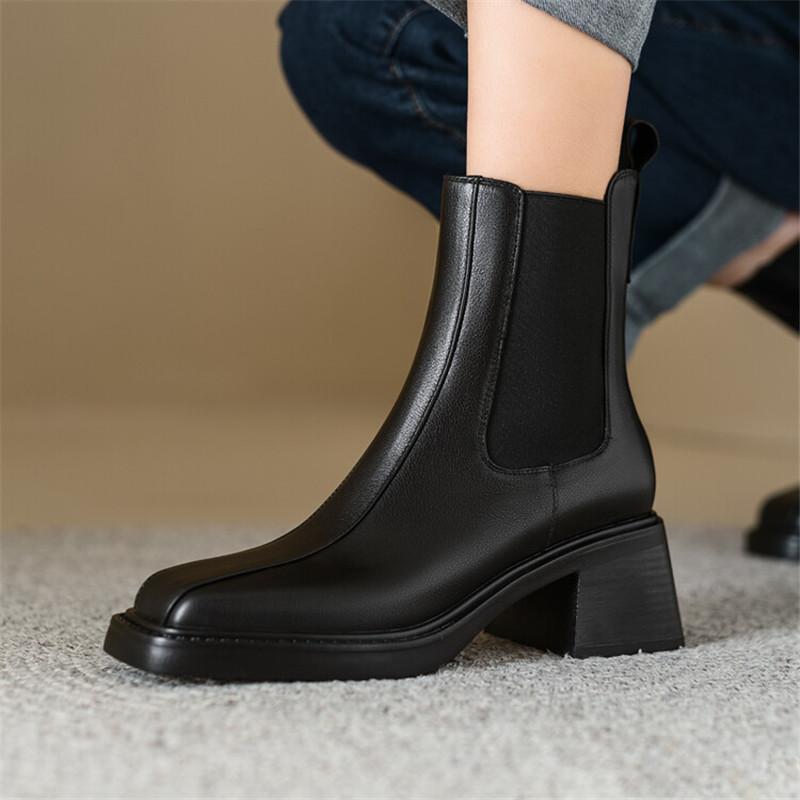 Fashion New Autumn Winter Genuine Leather Women Boot Fashion Boots Square Toe Chunky Heels Boots for Women High Heels Zapatos Mujer