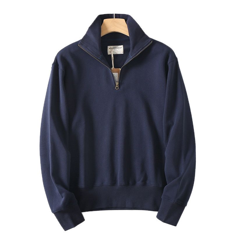 Original Export Surplus Polo Sweatshirt for Men, Autumn and Winter Half-Zip Turn-Down Collar, Heavy Vintage Casual Pure Cotton Long-Sleeve Jacket
