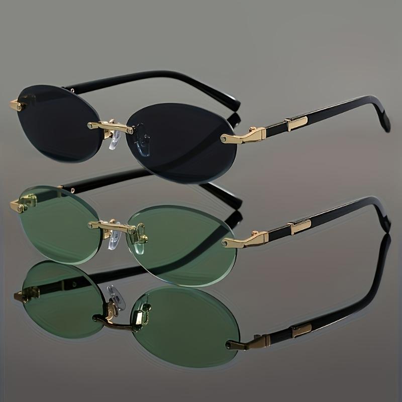 

2PCS Rimless Oval Decoration Sunglasses Women Men Fashion Trend Punk Driving Sun Glasses UV400