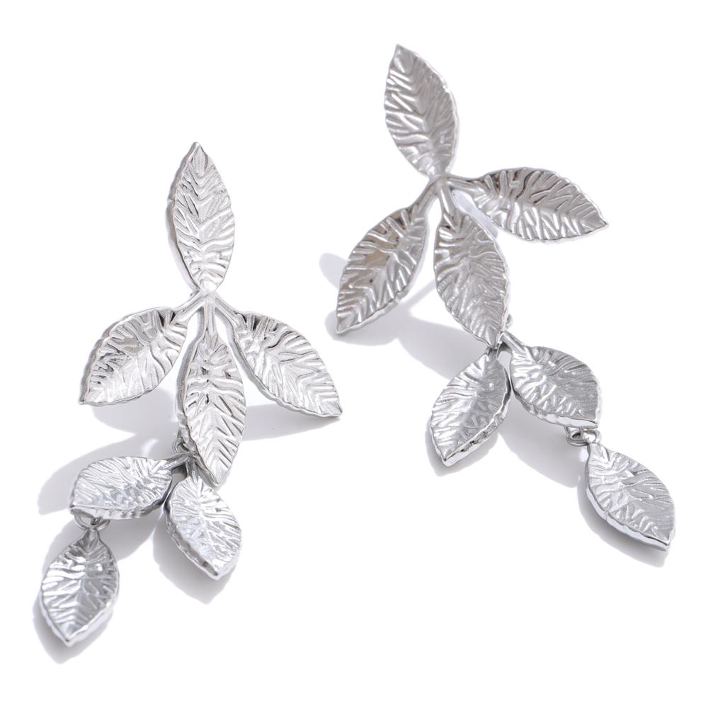 

Eetit Trending Stainless Steel Metal Leaf Drop Earrings for Women Gold & Platinum Plated Summer Daily Jewelry Accessories серебряный