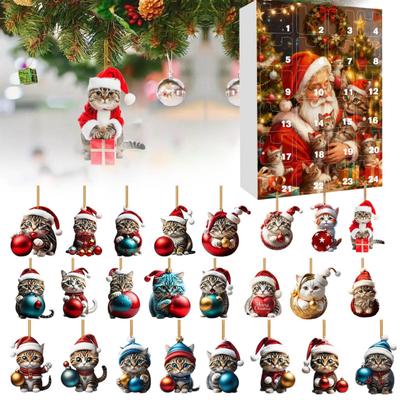 2025 Christmas Advent Calendar with Cat Ornaments 24-Day Countdown Box Unique Christmas Gift for Kids