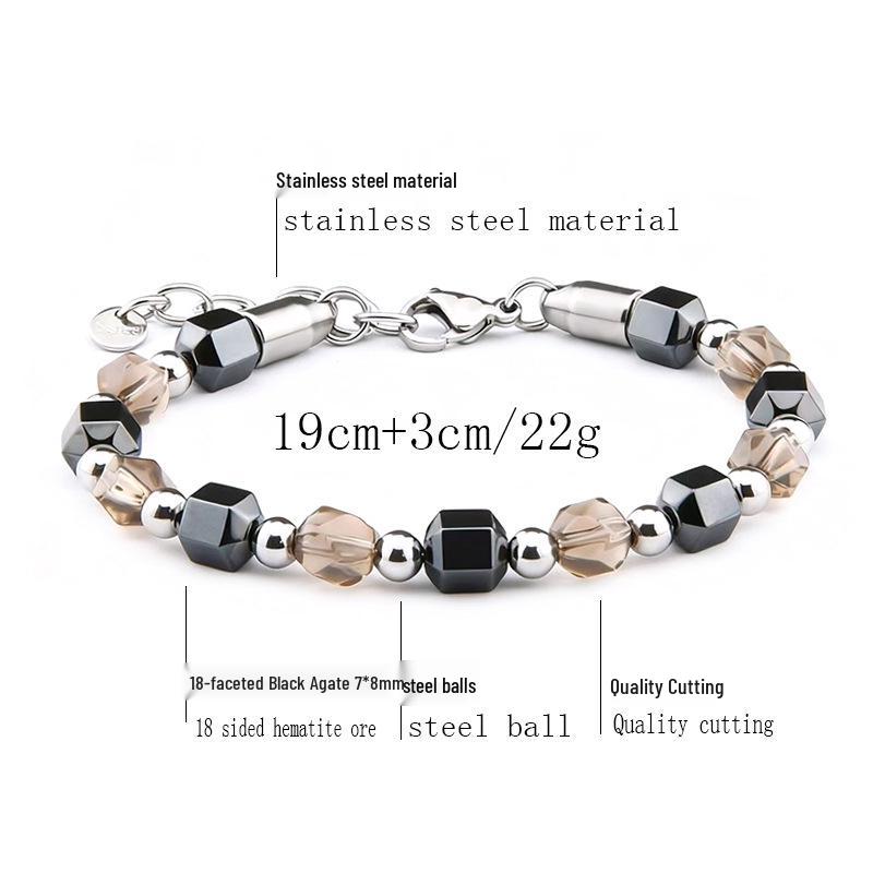 Stainless Steel Black Gallstone Mixed Style Bracelet for Men - Fashionable European & American Design
