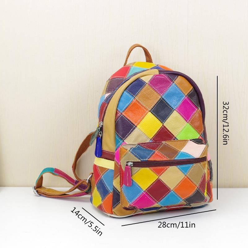 Prawdziwa skóra damska z kokardą na wierzchu, ręcznie robiona torba ze skóry bydlęcej, kolorowy plecak w kontrastowym kolorze, plecak damski