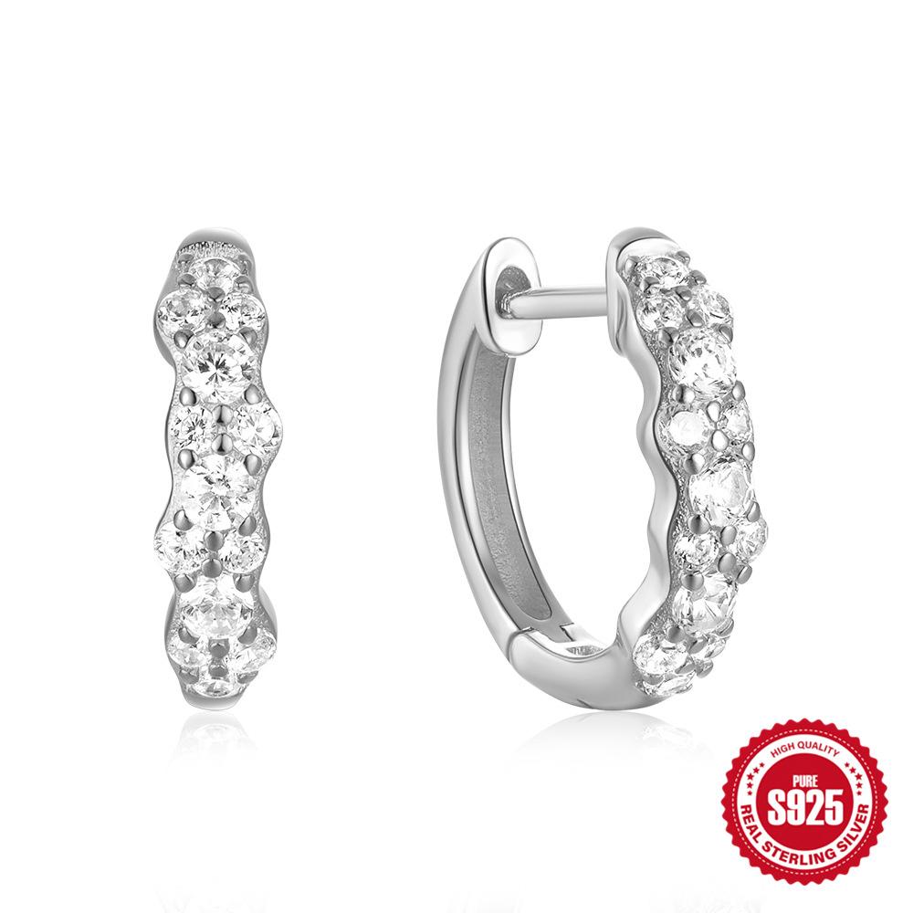 Simple Style S925 Sterling Silver Personality Size Diamond Leaf Glossy Luxury Earrings Ear Buckles Earrings Huggie