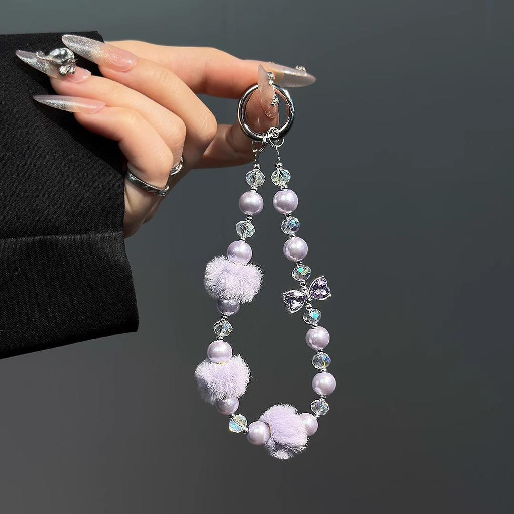 New high-end autumn and winter pom-pom mobile phone chain beaded short lanyard bag keychain pendant girl pendant
