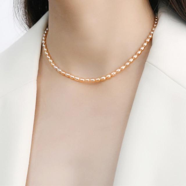 3 4Mm Mini Natural Freshwater Pearl Necklaces Nuptial Wedding Occasion For Women  Sterling Tone JewelryTrendy Necklaces