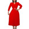Women's autumn new V-neck fashion temperament elegant pleated skirt dress