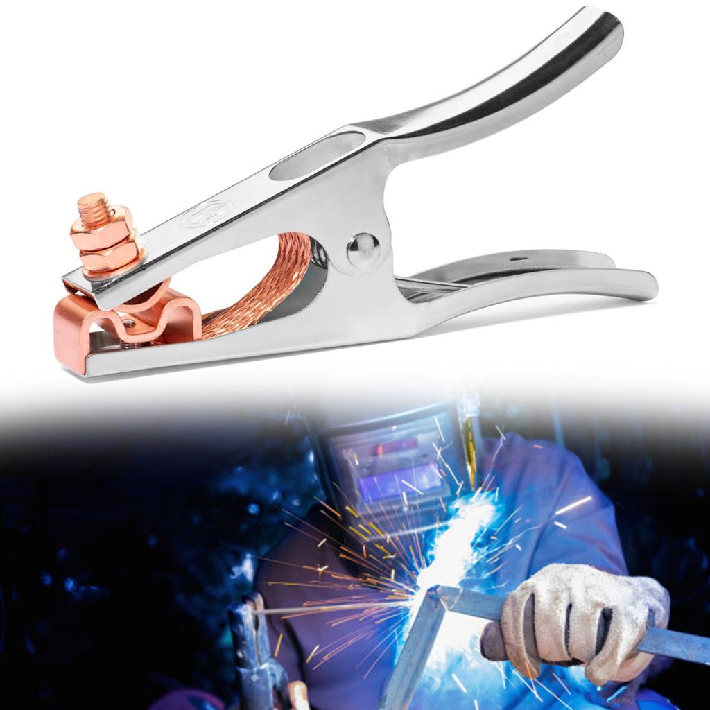 500A Electroplated Welding Ground Clamp High Conductivity Copper Jaws Braided Shunt Earth Grounding Cable Clip Tool