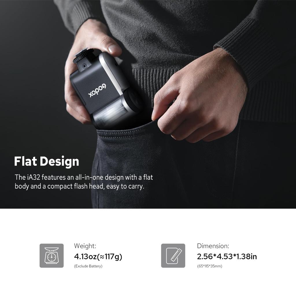 Authorized Godox iA32 Camera Flash iA 32 Flash 8 Output iA32 Strobe Compatible with Canon Fujifilm Nikon Panasonic Olympus Sony Cameras [GODOX Dealer]