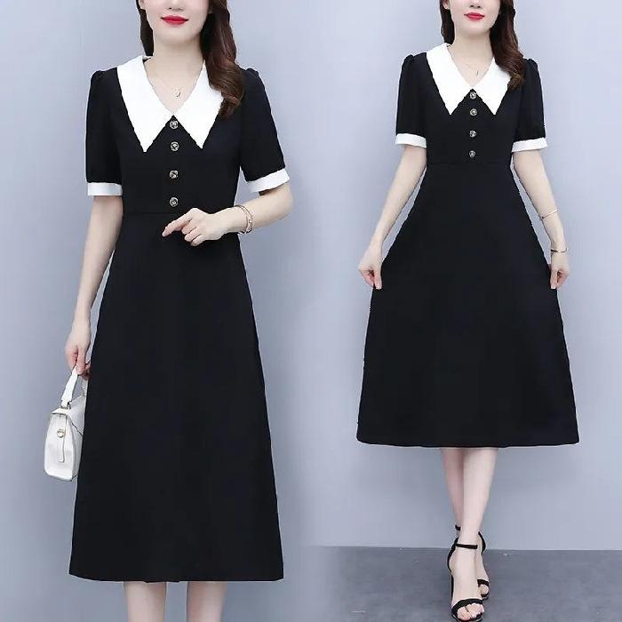 

Summer new mother outfit light and mature style temperament age-reducing white-collar large-size women s clothing foreign and thin dress women L чёрный
