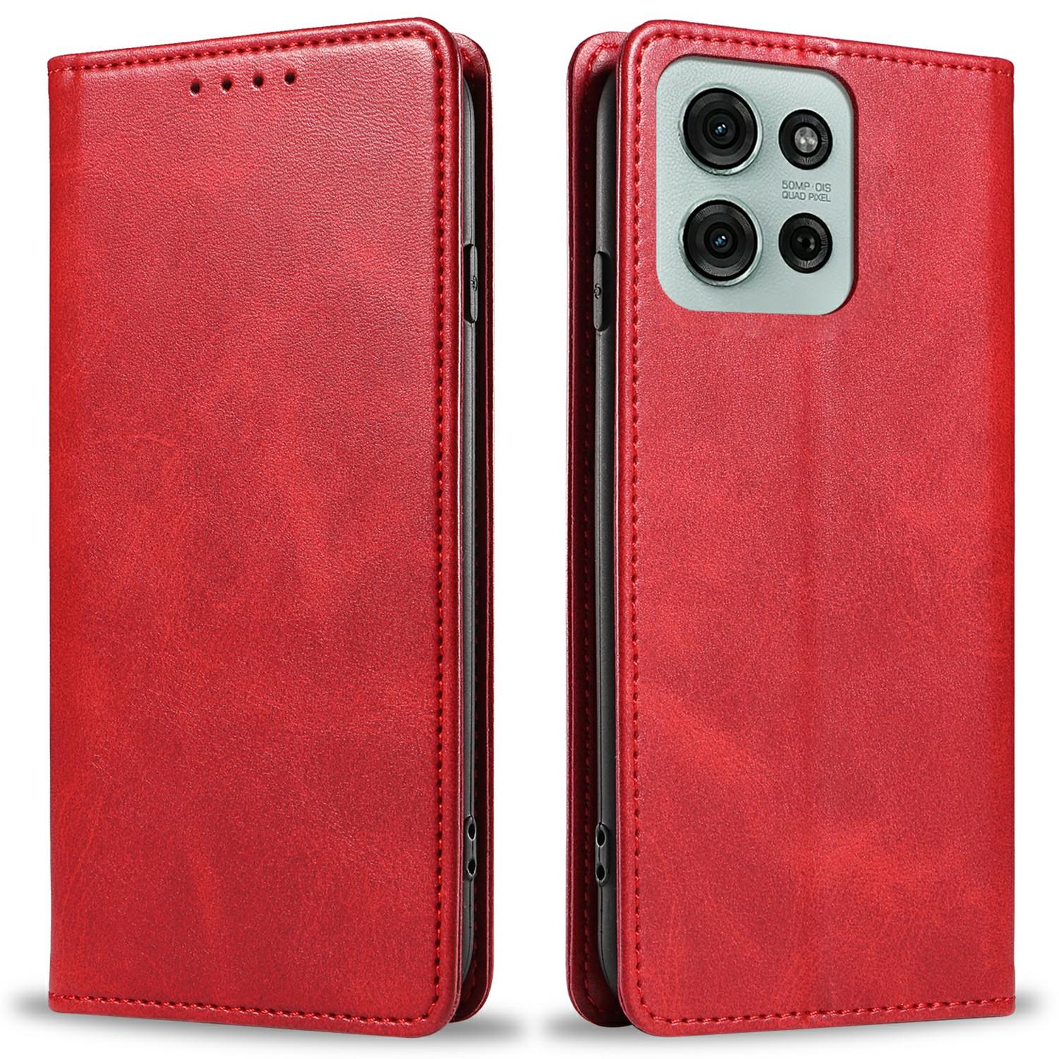 

Чохол для Motorola Moto G75 5G Сильний магнітний Шкіряний чохол для телефону з PU шкіри Текстура теляти Red