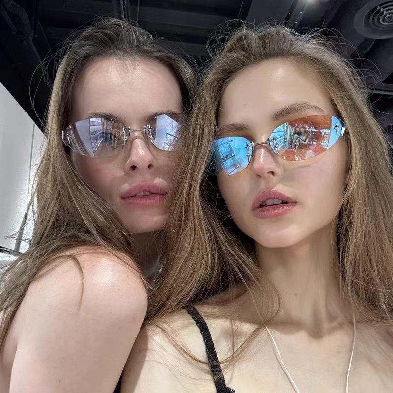 Cool Y2K Women Sunglasses Retro Frameless UV400 Eyeglasses Trendy Future Tech Gafas De Sol