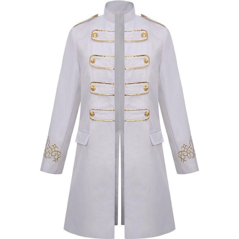 New Cross-Border Halloween Adult Medieval Steampunk European and American Embroidered Men s Long Coat Stage Costume Embroidered Men s White S