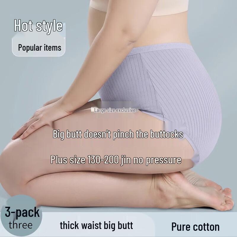 LangSha Women's Plus-Size High-Waist Cotton Underwear 3-Pack