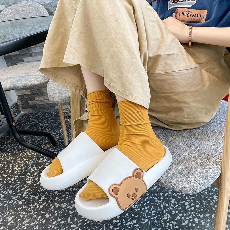 Summer New Women Men Slippers Sandals Beach Slides Flip Flops Cartoon Bear Thick Sole Boys Girl Unisex Bathroom Shoes Zapatillas