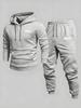 Layerbadge Men Hoodie & Jogger Set, Bold Wave Stacked Word Typography Art Print, Thick Fleece Sport Suit for Light Daily Sport Activities